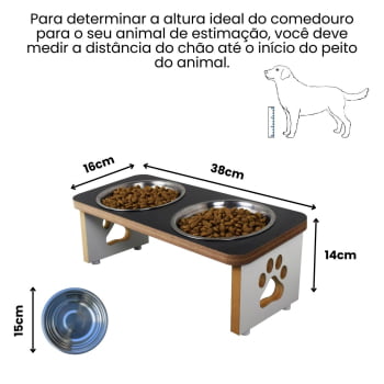 Comedouro Cachorro Elevado Pet Duplo MDF Linha Básica 