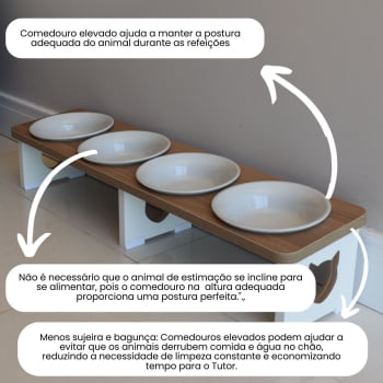 Comedouro Elevado Quadruplo Linear Gato Pet MDF