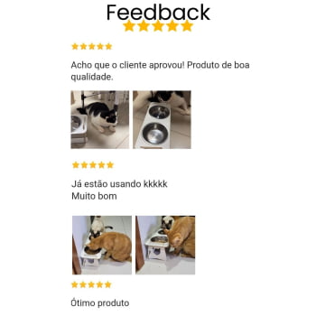 Comedouro Gato Elevado Duplo Pet Tigela Ração Inox Saudável - Branco