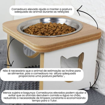 Comedouro Gato Elevado Pet MDF Linha Básica - Amadeirado