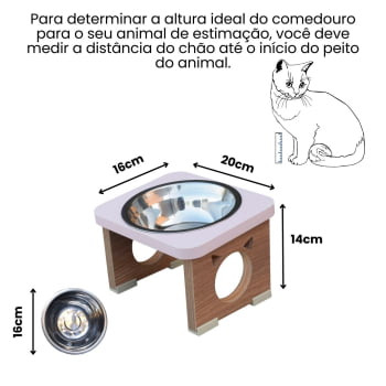 Comedouro Elevado Pet Gato MDF Colors - Inox - Rose