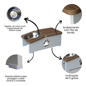 Comedouro Bebedouro Elevado Cachorro Base Hibrido Pet MDF - Inox