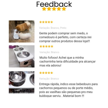 Comedouro Elevado Cachorro Duplo Para Pet MDF Colors - Inox - Branco