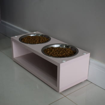 Comedouro para Cachorro Gato Duplo Elevado Pet MDF Luke  Inox 