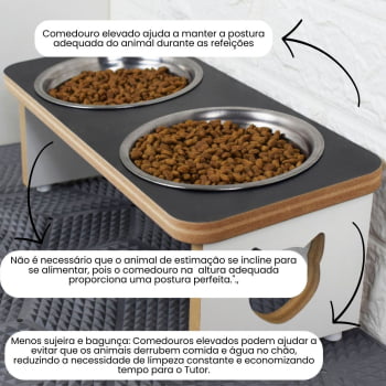 Comedouro Gato Elevado Pet Duplo MDF Linha Básica 