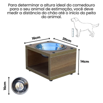 Comedouro Para Gato Cachorro Elevado Pet MDF Luke  Inox 