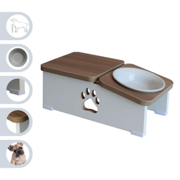 Comedouro Bebedouro Elevado Cachorro Base Hibrido Pet MDF - Porcelana