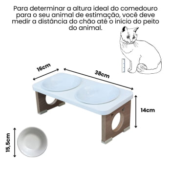 Comedouro Elevado Gato Duplo Pet MDF Colors  Porcelana 