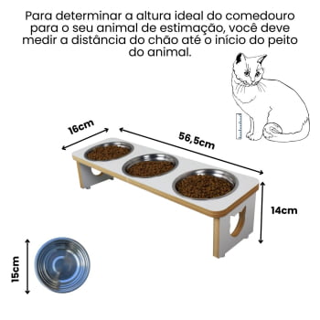 Comedouro Gato Elevado Pet Triplo MDF Linha Básica 