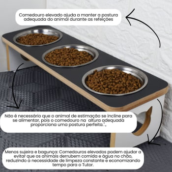 Comedouro Gato Elevado Pet Triplo MDF Linha Básica 