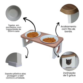 Comedouro Bebedouro Gato Duplo Pet MDF