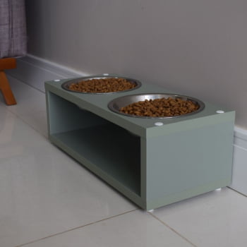 Comedouro para Cachorro Gato Duplo Elevado Pet MDF Luke  Inox 