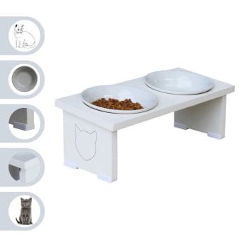 Comedouro Elevado Pet Gato MDF Duo
