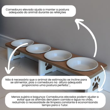 Comedouro Elevado Quadruplo Linear Cachorro Pet MDF