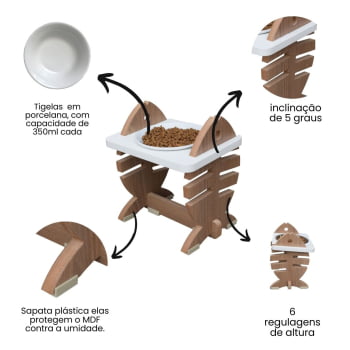 Comedouro Elevado Gato Espinha de Peixe Regulagem Altura Porcelana