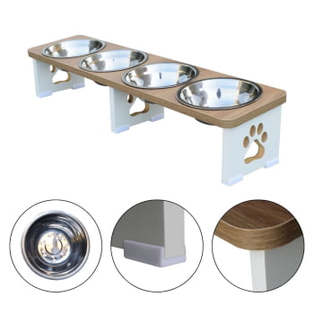 Comedouro Elevado Quadruplo Linear Cachorro Pet MDF