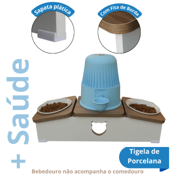 Base Comedouro Hibrido Duplo Gato